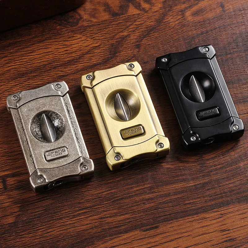 

Luxury Stainless Steel Metal Cigar Cutter Gadgets Portable V-Cut Cigar Cutter Built-in Cigar Puncher Cigar Accessory
