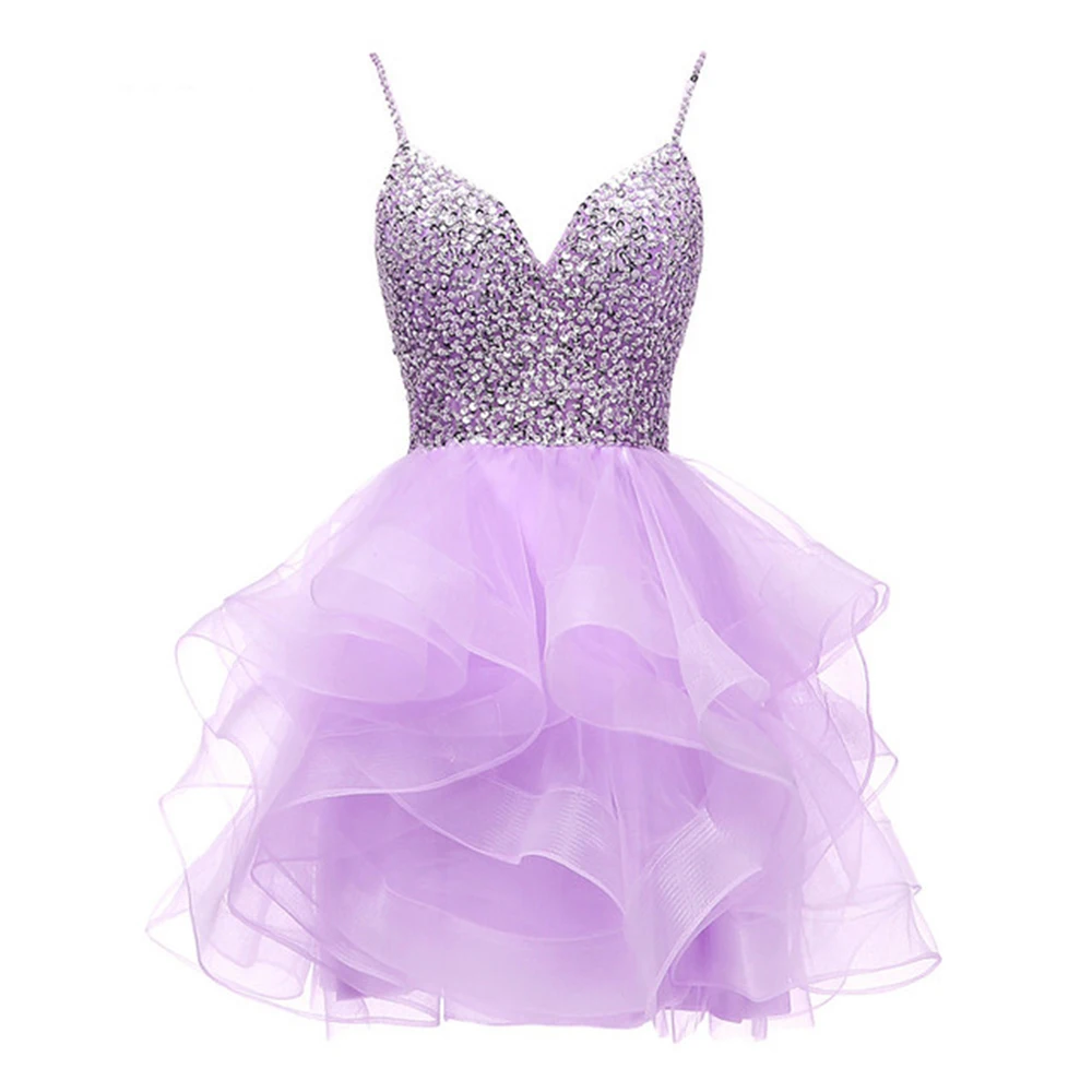 

GUXQD короткое платье для выпускного вечера на тонких бретельках с бисером, Тюлевое платье для выпускного вечера, платье принцессы с блестками, вечернее платье 8 классов, платье на выпускной