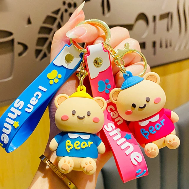 New Lovely Bear puppet Keychain Personality Funny Backpack Pendant Fashion  Cute Car Key Ring Cartoon Sitting lattice - AliExpress