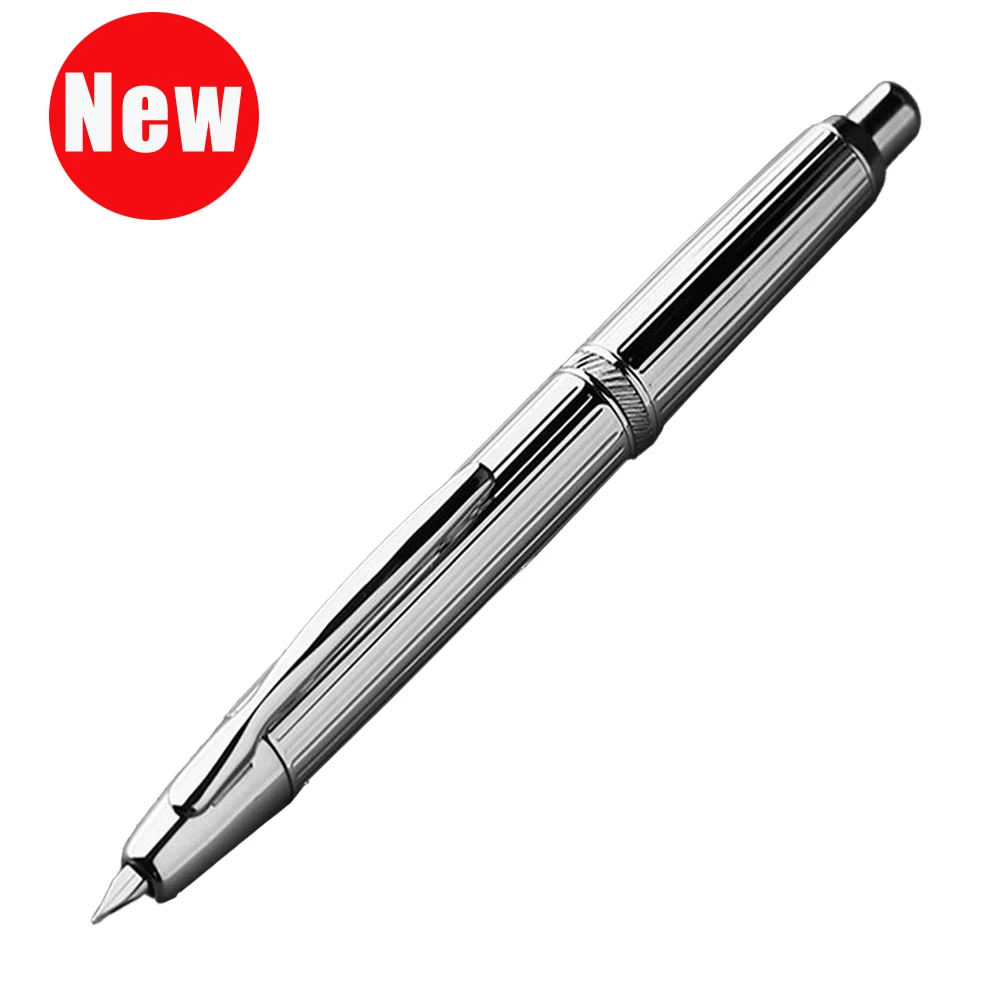 Majohn Metal Fountain Pen, EF 0,4mm Nib Writing Ink Pen para Estudantes, Silver Press, Padrão Listrado, Presente, Material de Escritório, Novo, A1