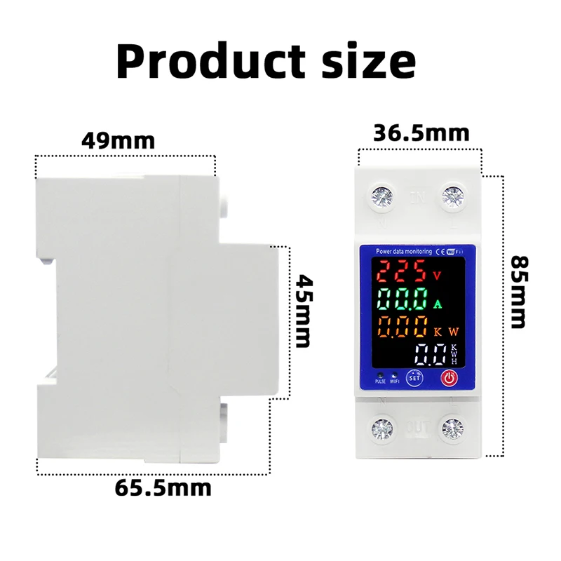 Tuya WiFi Smart Energy Meter Multifunctional Protector Color Display Over Under Voltage Protector Prepaid Meter Single phase 63A