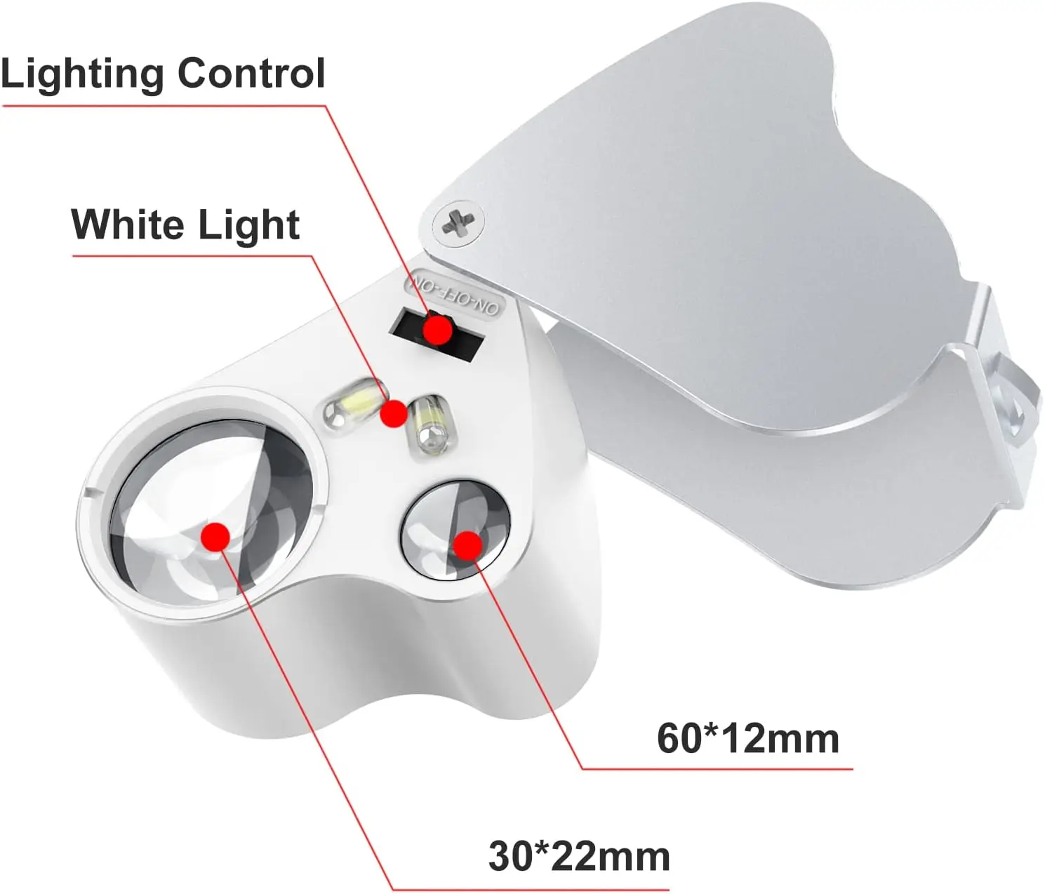 Jewelry Magnifier With Lights 30X 60X Magnification Portable Reading Pocket Magnifier Loupe