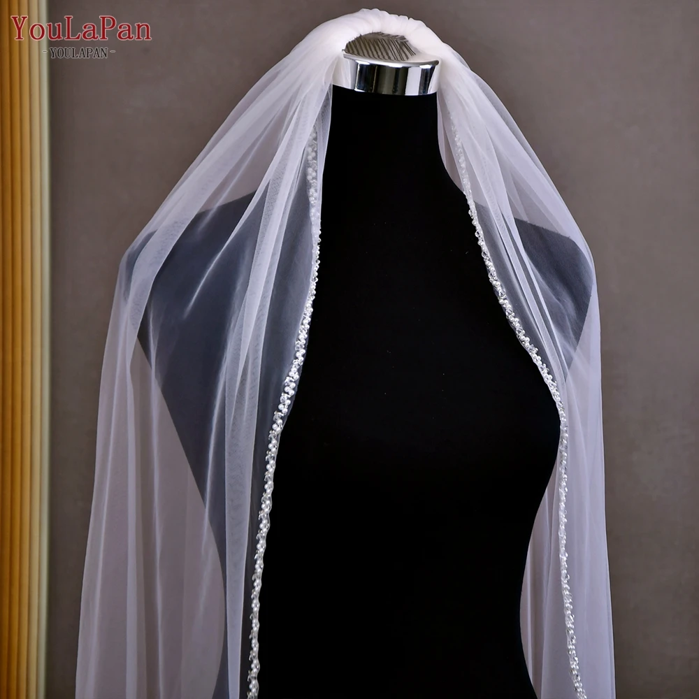 YouLaPan V175 Bride Veil with Rhinestones 1 Tier Wedding Veil for Bride with Crystals Edge Brides 2023 Accessories Diamond Veil