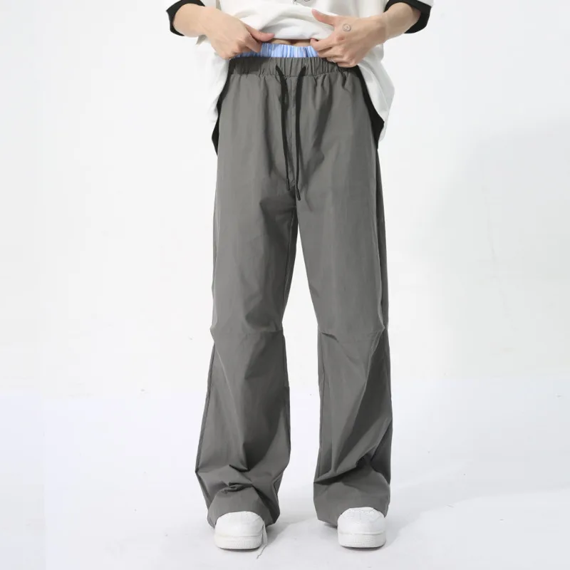 NOYMEI Fashion Niche Design Men Pants Causal Summer Layering Loose All-match Patchwork Contrast Color Drawstring Trousers WA4405