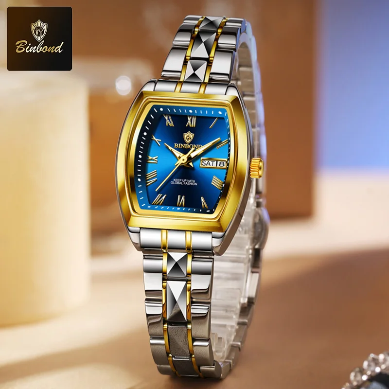 BINBOND الساعات النسائية الفاخرة الفولاذ المقاوم ل...