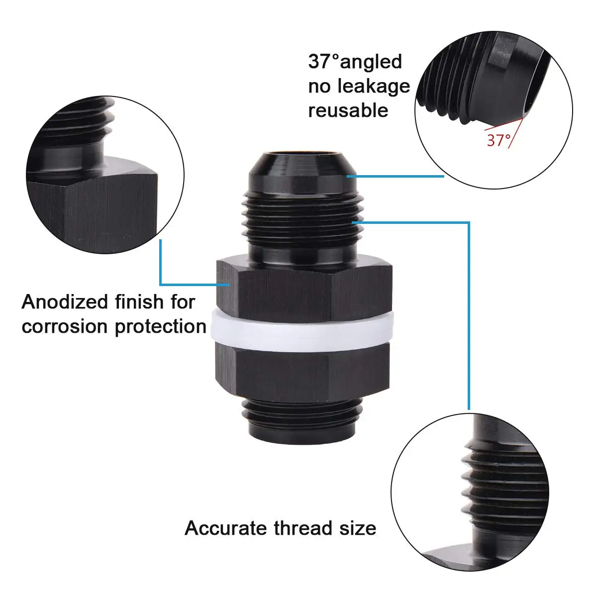 Aluminum Fuel Cell Bulkhead  Fitting AN6 AN8 AN10 Accessories Black Fuel Cell Bulkhead Adapter Fitting