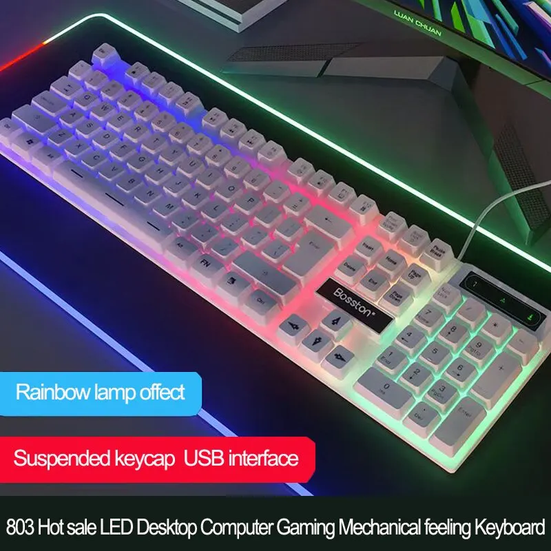 LED 데스크탑 컴퓨터 게임 기계적 느낌 키보드 노트북 블랙 서스펜션 키 캡, usb 포트, 인기 판매