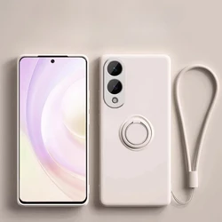 Liquid Silicone Phone Case with Ring Holder and Wrist Strap - Galaxy S23+ (Antique White)