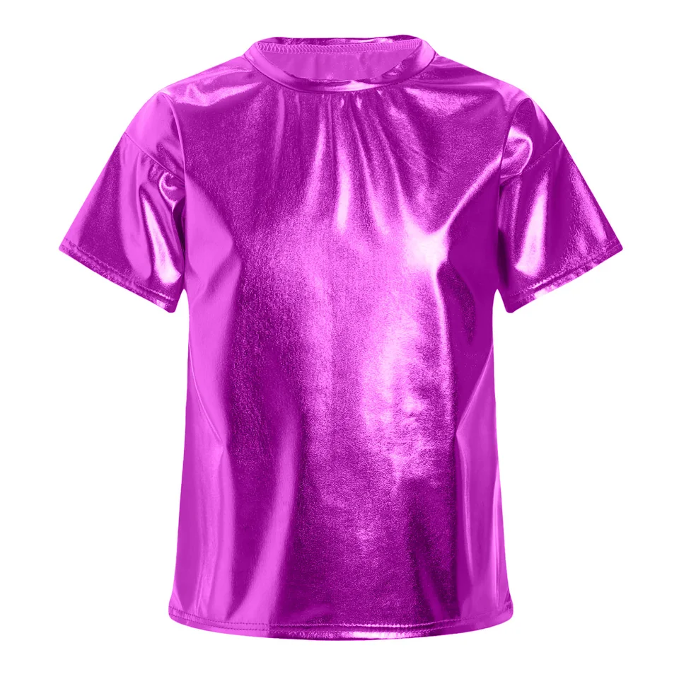 TTAO Crop Top T-shirt voor kinderen, meisjes, korte mouwen, glanzend