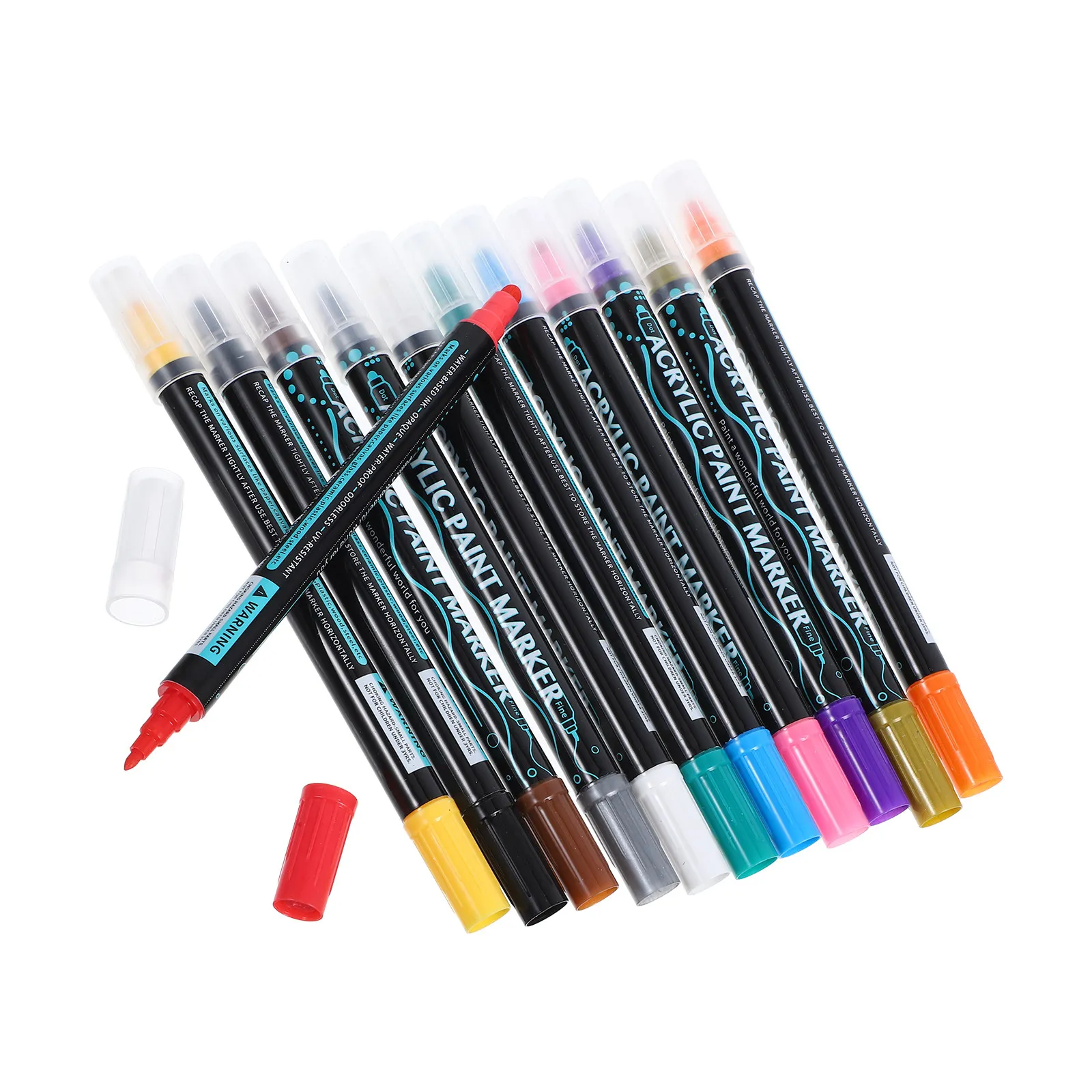 12개 아크릴 페인트 마커, 스톤, 금속, 나무, 유리, 세라믹, 캔버스, 패브릭, 플라스틱, 종이용 이중 팁 미세 펜