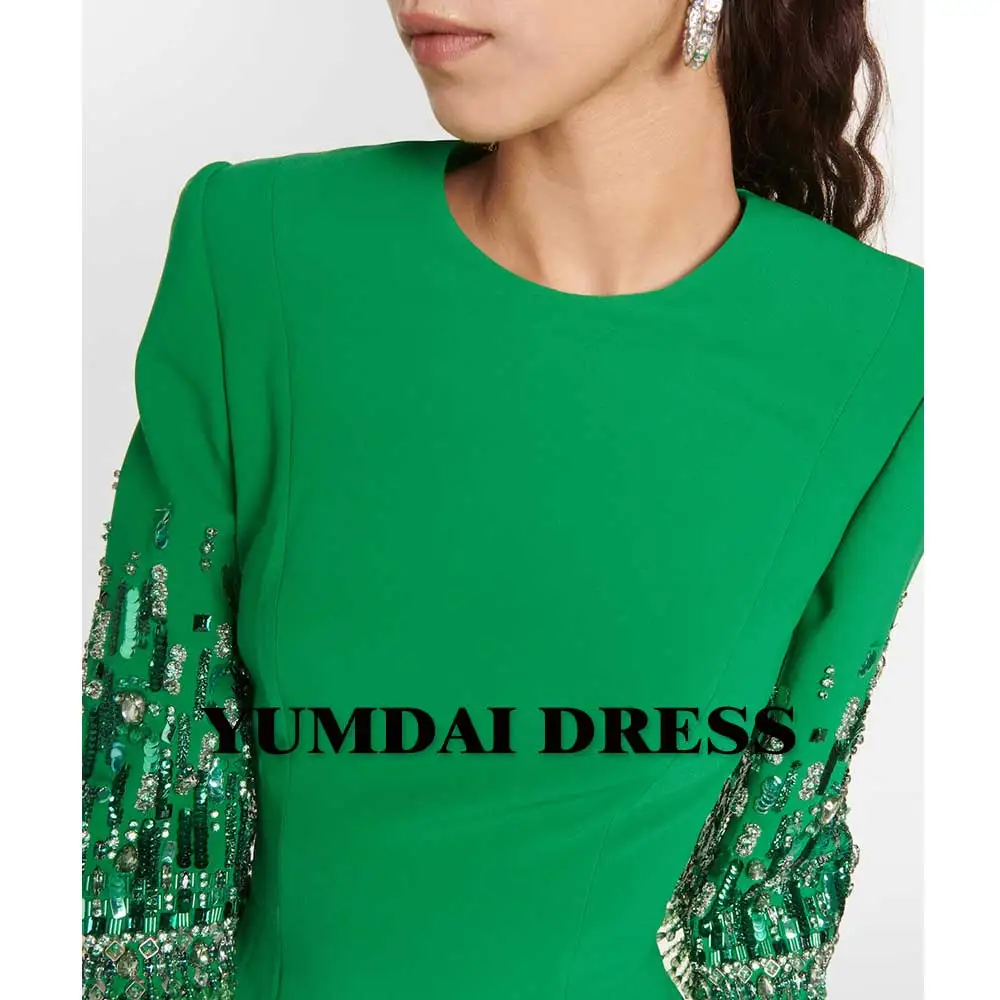 

YUMDI Green Rhinestone Luxury Women's Party Dress High-end Formal Stage Performance Evening Gown Haute Couture Long Dress