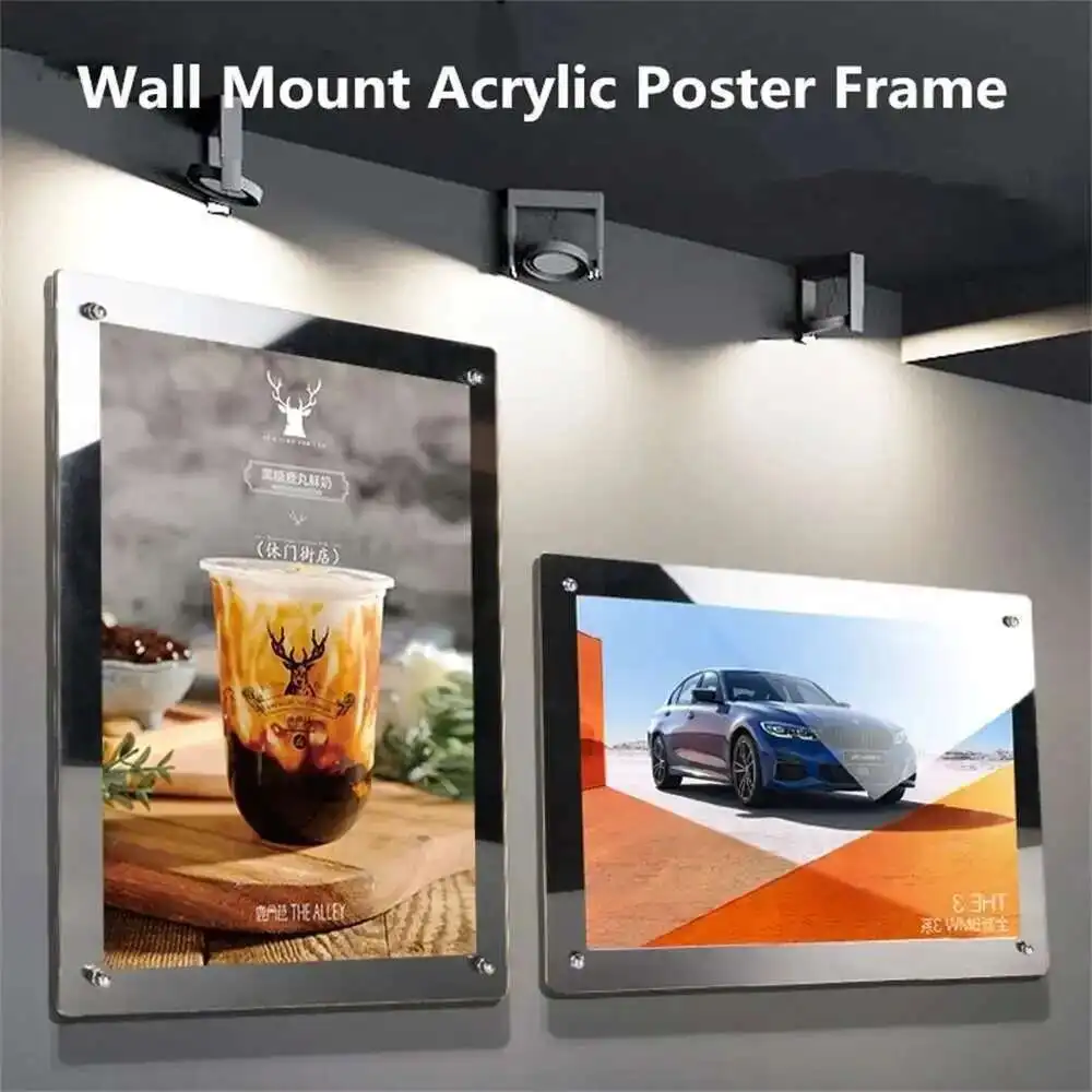A4 A4 Double Panel Acrylic Sign Holder Wall Mount Poster Frame Clear Floating Frameless Photography Picture Photo Frame