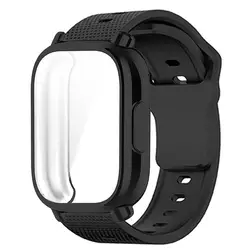 Enhanced Silicone Strap Protector Case with Breathable Sport Band and Full Cover Screen TPU Soft Shell for Redmi Watch 5 Lite (Black - B)