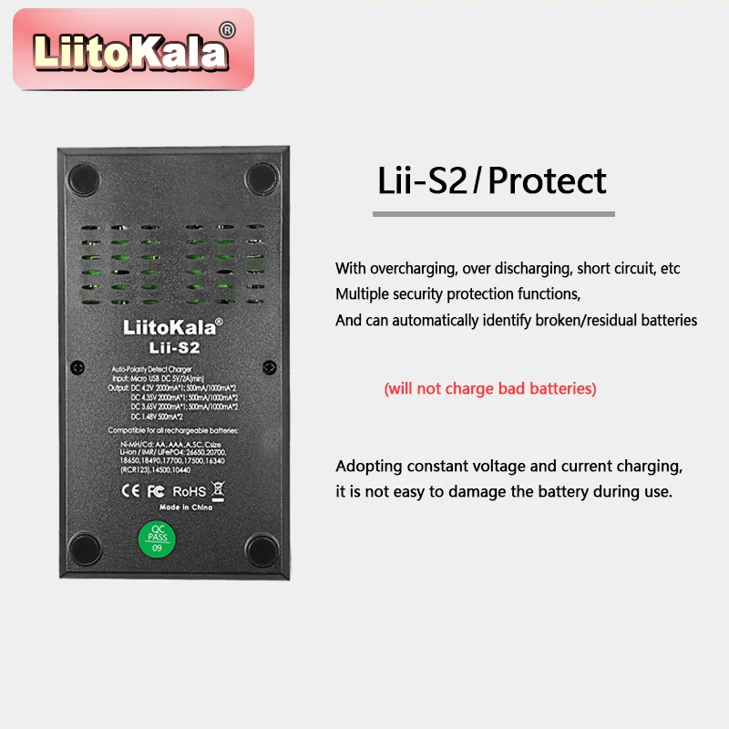 Caricabatterie multicompatibile LiitoKala Lii-S2 - Supporta batterie agli ioni di litio AA, AAA, 18650, 26650 - immagine 2