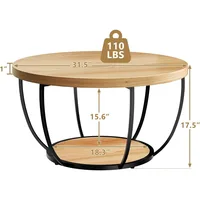 31.5" Round Coffee Table,  2-Tier Coffee Tables for Living Room,  Small Wood Coffee Table with Storage 2