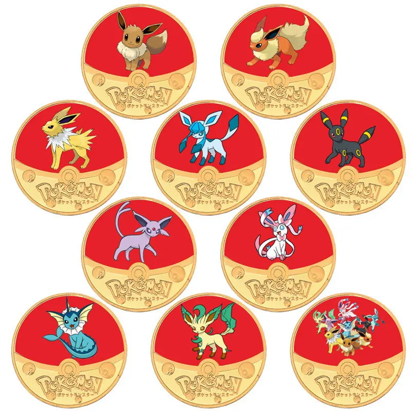 

New Pokemon Anime Gold Plated Gold Coins Game Commemorative Coins Eeveelution Sylveon Gold Coins Game Collection children's gift