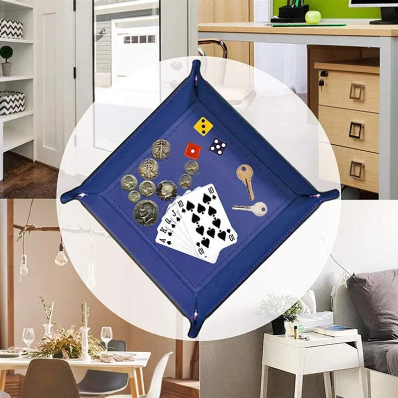 Creative PU Leather Valet Trinket Folding Tray Collapsible for Phone Key Wallet Coin Desktop Storage Sundries Box Bins Accessories storage tray