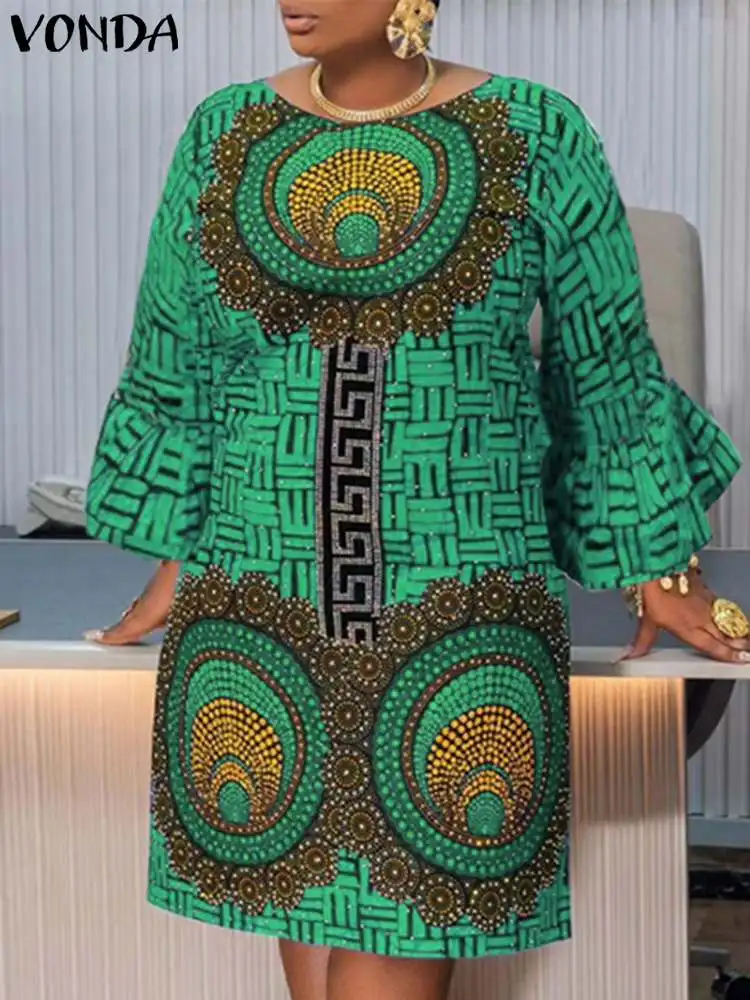 

VONDA Spring Dress Women 2024 Loose Elegant Long Sleeve Fashion Sundress Casual Printed Robe Vintage Short Vestidos Oversized