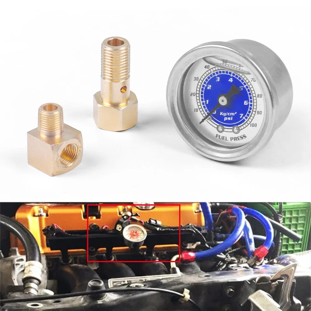 Fuel Pressure Gauge Liquid Filled 1/8 NPT 100PSI For Honda Acura