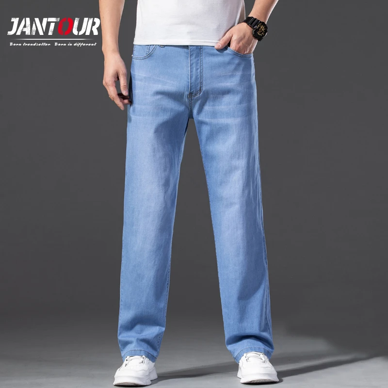 Pantalones vaqueros azul claro para hombre, Jeans sueltos de talla grande 40 42 44 46, clásicos de marca, novedad de vaqueros| - AliExpress