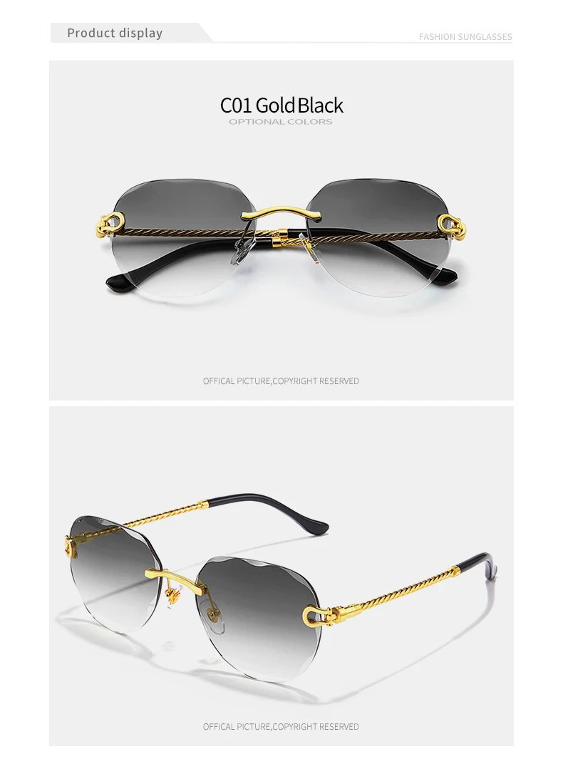 Luxus Polygon Gradient Sonnenbrille Frauen neue Metall gebogene Tempel Brillen Ozean randlose Mode Sonnenbrille Damen uv400 – Detail 8