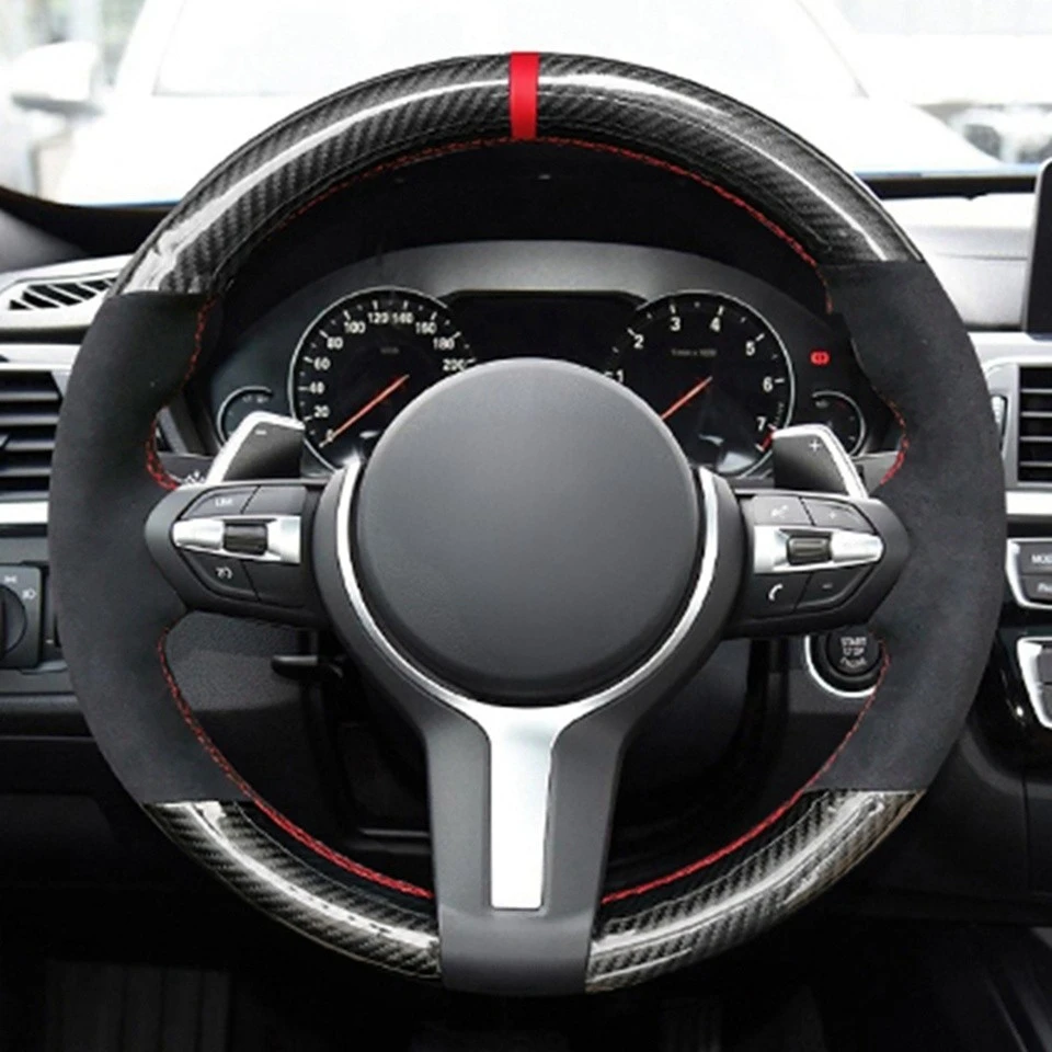 Schwarz Carbon Wildleder DIY Auto Lenkrad Abdeckung Für BMW M Sport F30 F31 F34 F10 F11 F07 X1 X2 X3 F25 F32 F33 F36 F48 F39 – Detail 1