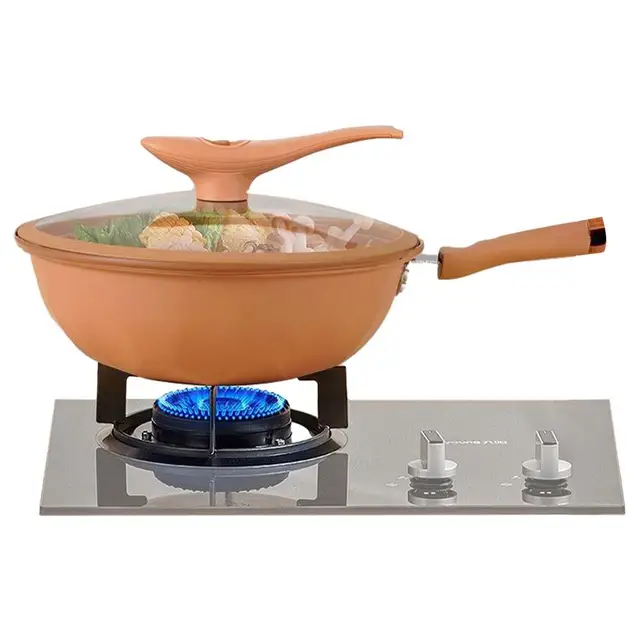 Wok en fer avec couvercle, universel, durable, antiadhésif, énergie,  océanie, cuisinière à gaz à induction, ensemble de vaisselle de visionneuse  de cuisine - AliExpress