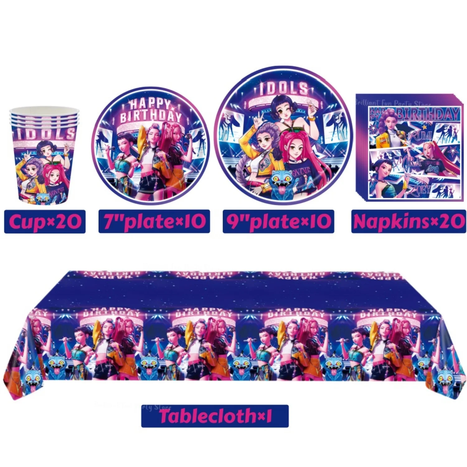 Anime KPop Demon Hunters Birthday Party Supplies Cartoon Balloon Cup Plate Napkins Tablecloth Banner Kids Gift Favor Decor