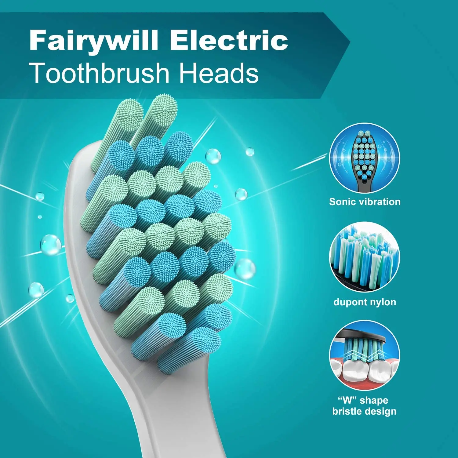 Fairywill Interdental Toothbrush Heads Electric Toothbrush Replacement Sonic for FW-507 FW-508 FW-917 FW-959