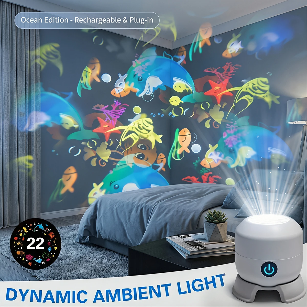 USB-Powered 360° Rotating Ocean Wave LED Projector Lamp