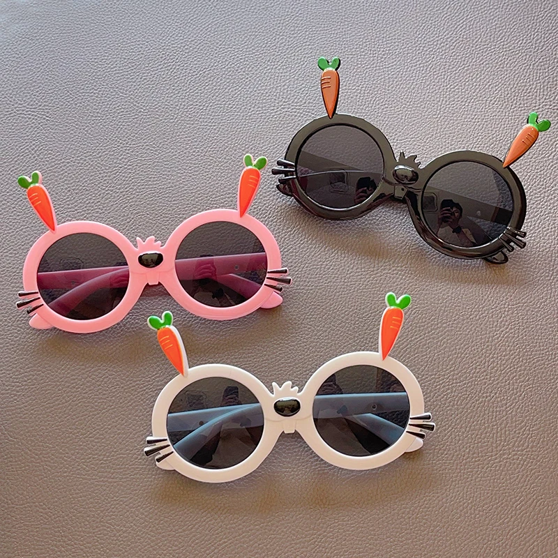 New Children Cute Cartoon Carrot Rabbit Sunglasses UV400 Baby Girls Outdoor Acrylic Protection Sunglasses Kids Sun Glasses