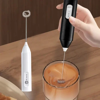 2-in-1 electric milk frother and handheld mixer with USB charging, 3-speed adjustable powerful motor, handheld milk frother 1