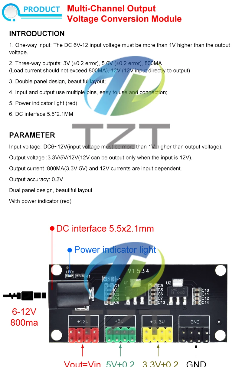 1/3/5PCS DC-DC 12V zu 3,3V 5V 12V Mehrkanal-Ausgangsspannungskonvertierungsmodul Leistungsmodul – Detail 1
