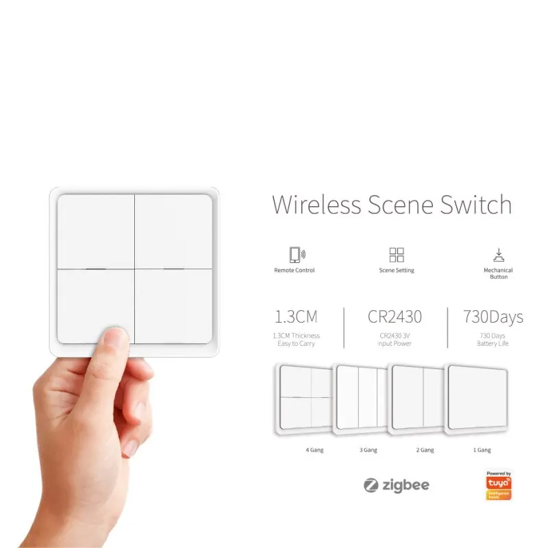Tuya ZigBee Smart Scene Switch 4 Gang 12 Scene Smart Home Scene Switch Button Поддержка Smart Life App Need Zigbee Gateway (art.: 3920c297e16ef) - 3920c297e16ef