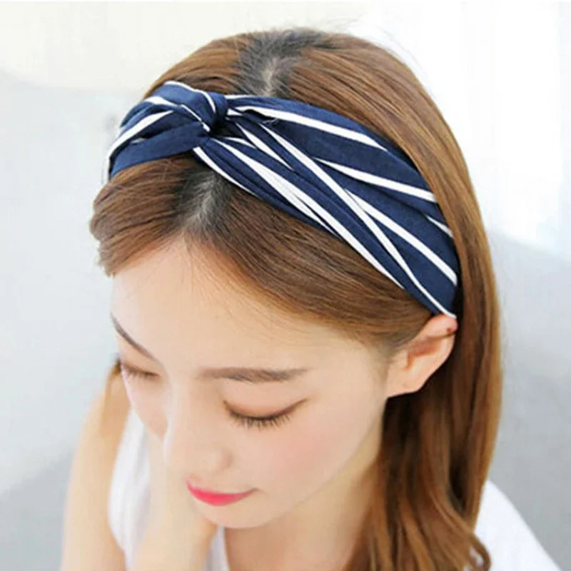 

Striped Satin Cross Headband with Wide Edge Elastic All-over Headband Face Wash Headband Simple Fashion