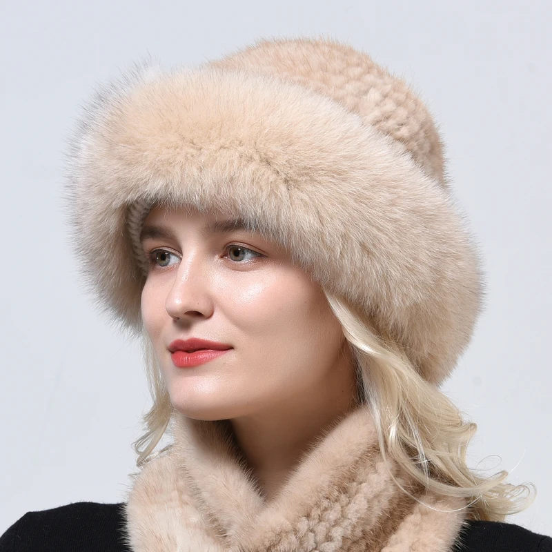 Women Real mink Fur Bomber Hats winter Genuine Fox fur Cap Luxurious Quality Winter hat Elastic Warm Soft Fluffy natural fur hat winter hat,fur hat