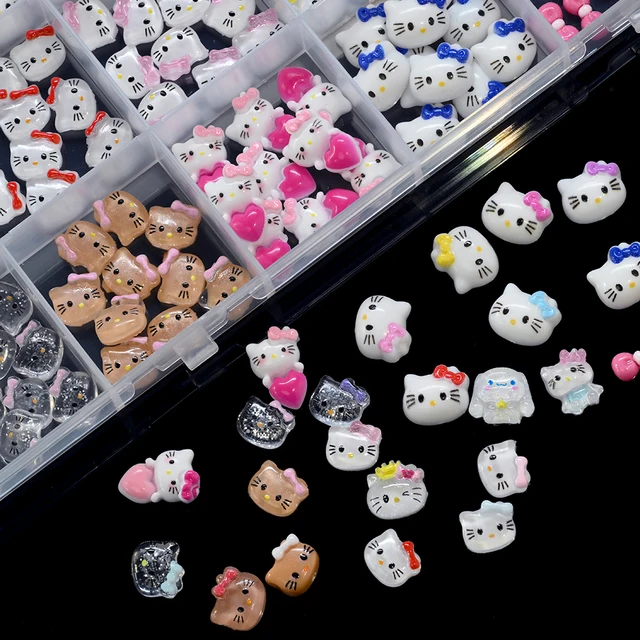 12/24Grids Pink Blue Tanning Hello Kitty Nail Charms Kawaii