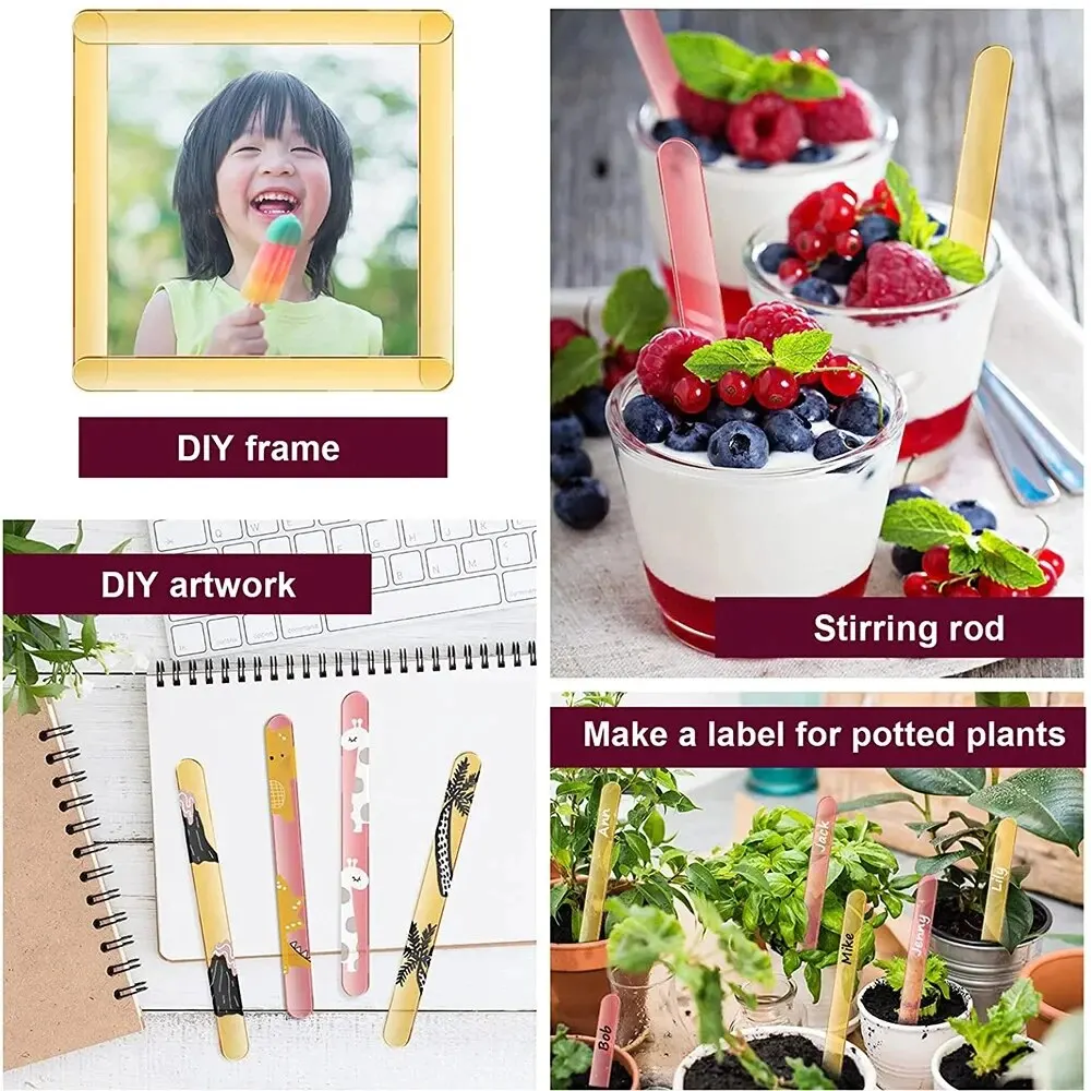 Ice Cream Sticks 20Pcs Reusable Ice Cream Sticks Acrylic Popsicle Sticks Creamsicle Cakesicle Cake Candy Pop Ice Lollies DIY Crafts