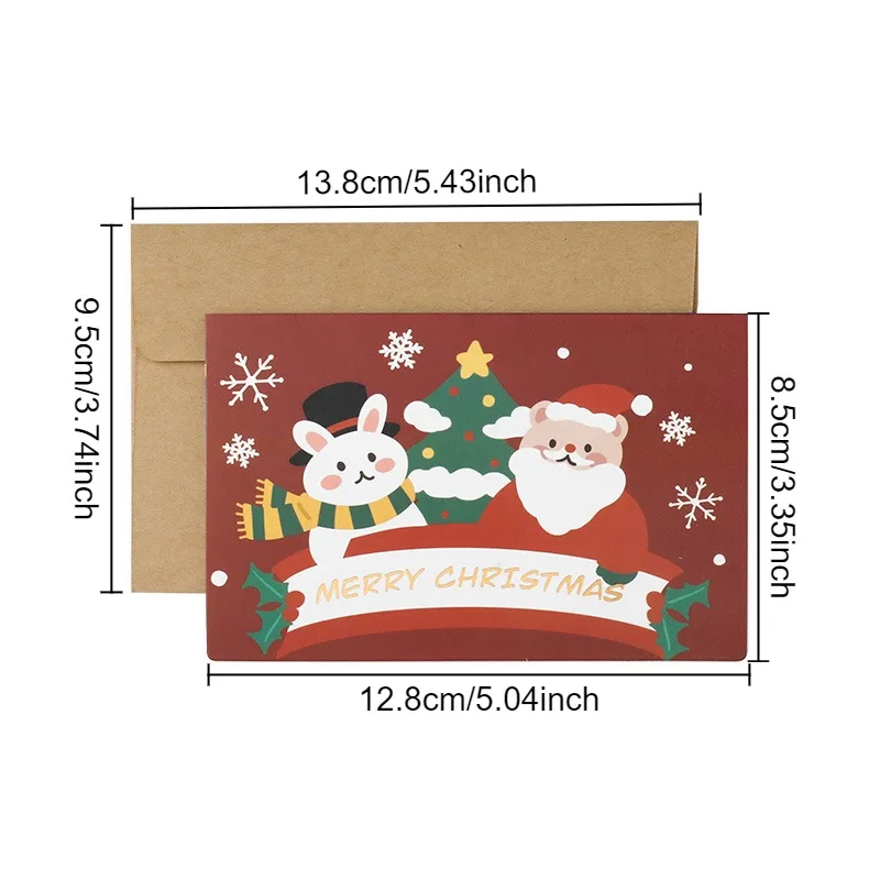 10PCS Christmas cartoon greeting card, gift decoration card, Christmas Eve thank you greeting card with envelope, random style