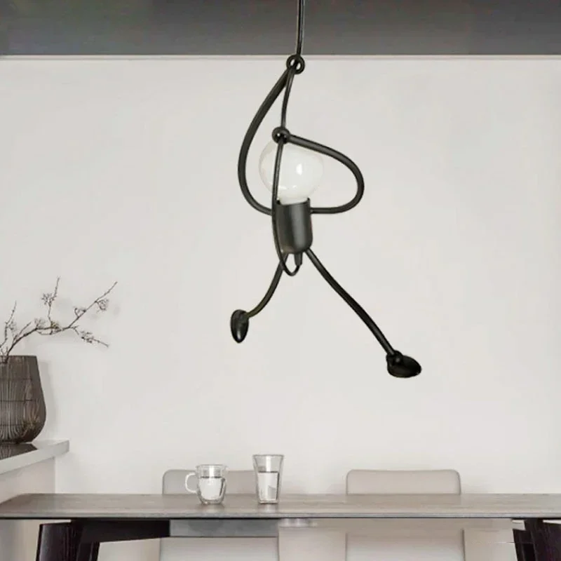 

Vintage Iron Little Man Modern Arts Chandelier LED Ceiling Lamp Home Living Room Children Bedroom Decor Black E27 Pendant Lights