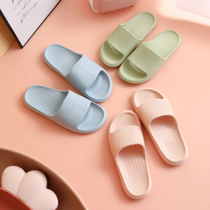 

WDZKN Solid Color Women Summer Home Slippers Concise Lightweight Soft Bottom EVA Bathroom Slippers Indoor Floor Mute Slides
