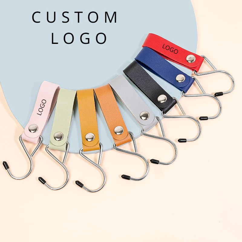 

Custom Outdoor Camp S Hook Tripod Leather Keychain Laser Engrave LOGO Key Chain Rings Tent Clothes Dry Rope Personalize Keyring