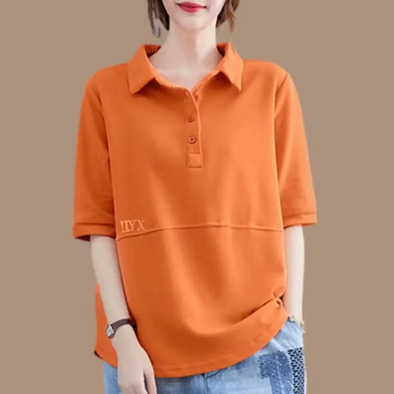 여성용 오버사이즈 폴로 칼라 티셔츠, 단색 반팔 상의, 심플 캐주얼 스트리트웨어, 2023 여름, Y2K 카미세타
