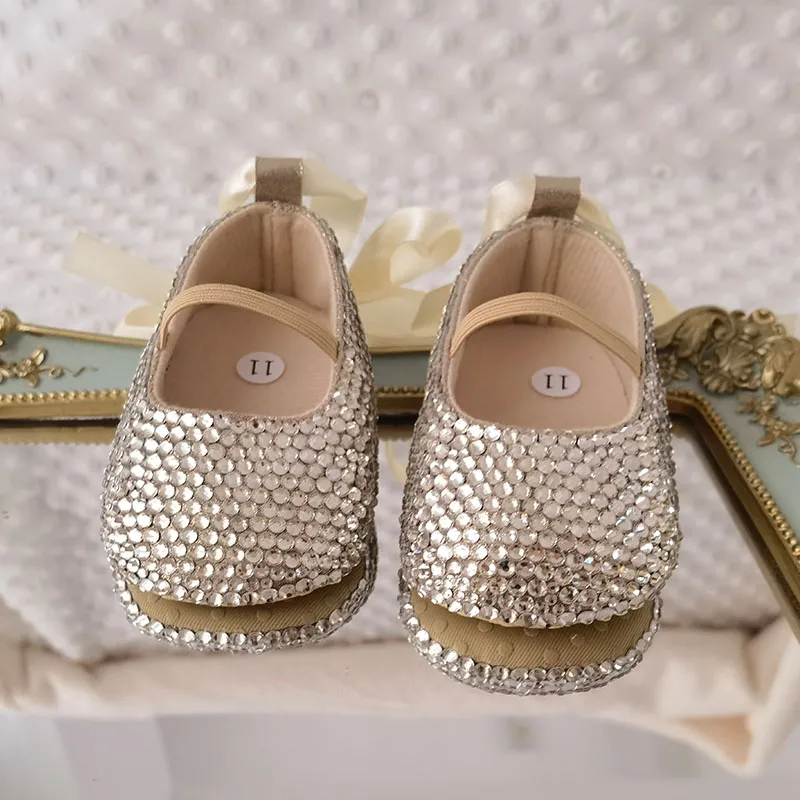 Baby Shoes Sparkling Rhinestones Baptism Baby Show Gift Infant First Walkers Handmade Sweet Princess Flower Girl Sapatos Shoes 3