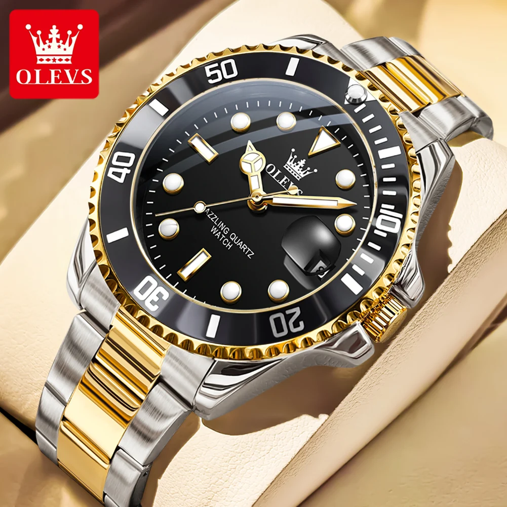 Quartz Watch For Men OLEVS 5885 Stainless Steel Calendar Luminous Sport Wristwatch