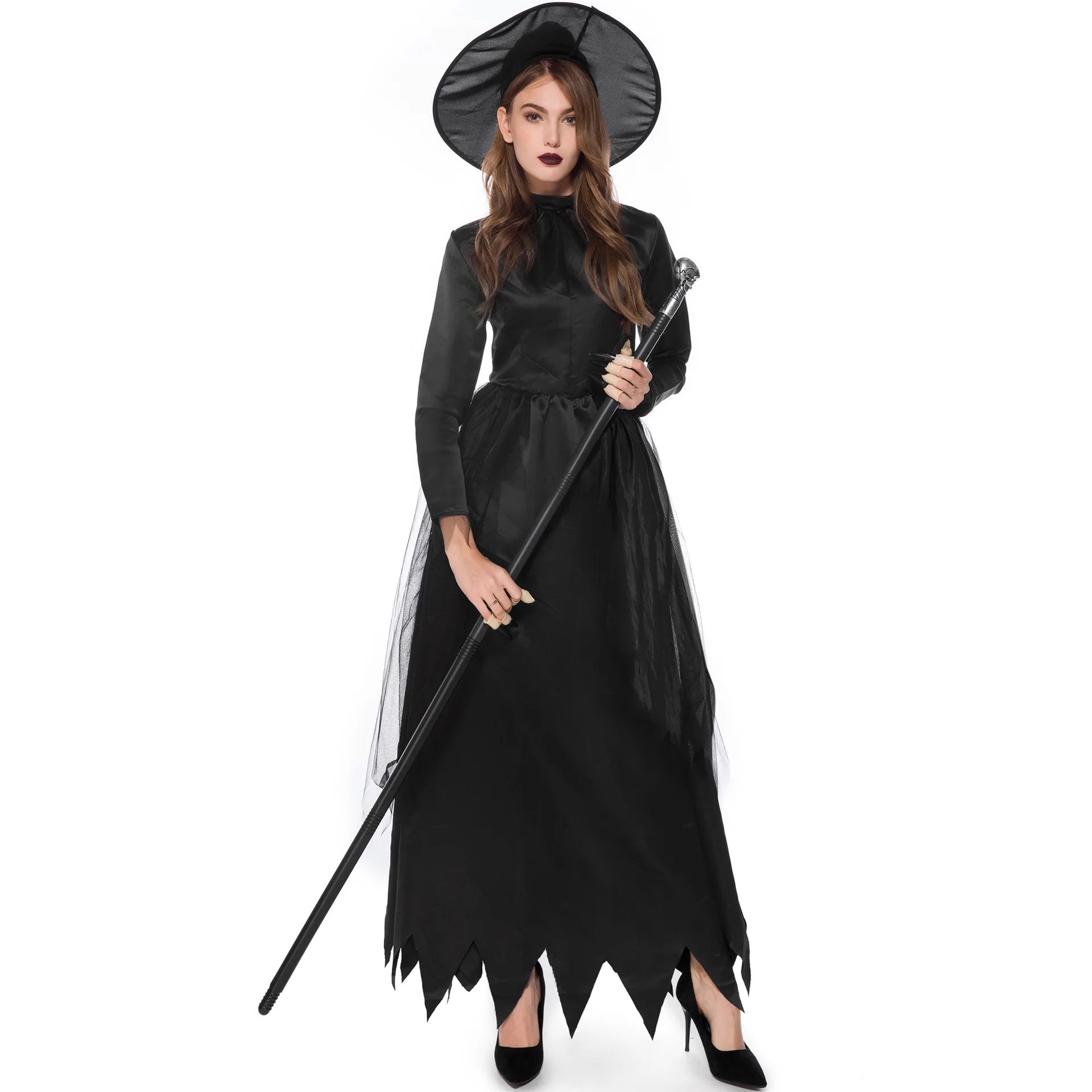 

Women's Carnival Party Fancy Dress Halloween Witch Vampire Cosplay Costume Pointed Hat Outfit Women's Dress Up Drama Masquerade