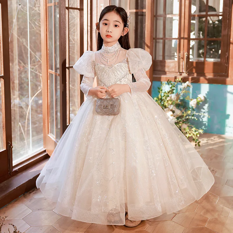 

Flower Girl Royal Elegent Dress Kids Prom Party Evening Tulle Dress Girl Wedding Guest Dress