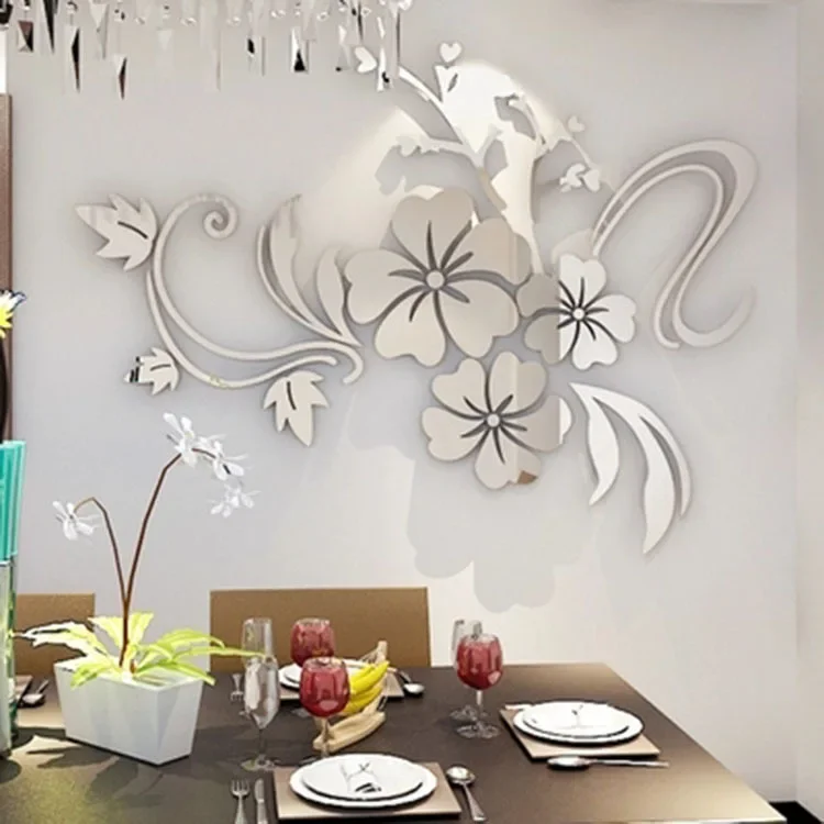 Description Picture 2 of item3D Acrylic Flower Mirror Wall Stickers Decorative Self Adhesive Large Wall Stickers Art Murals for Bedroom TV Background Decor