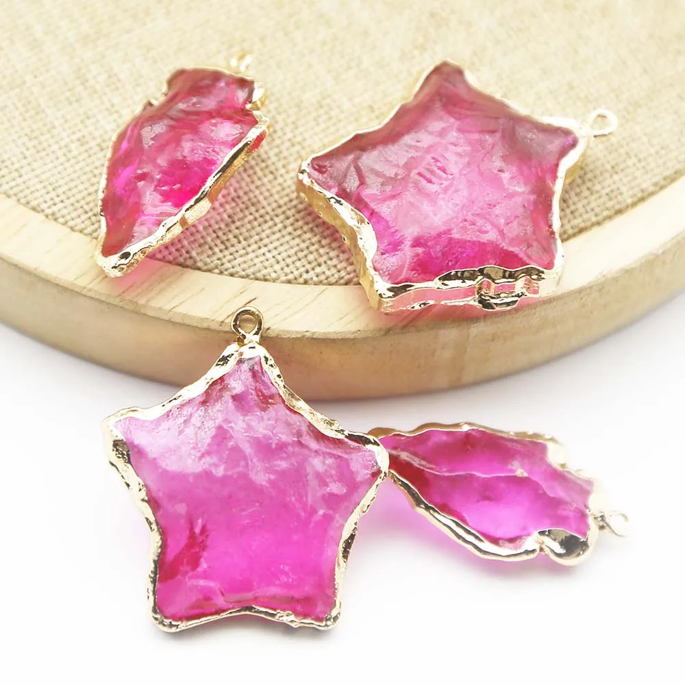 Cross Border Crystal Glass Gold Five Pointed Star Sevencolor Gold Bag Edge Pendant Diy Jewelry Accessories Keychain Pendant 8Pcs