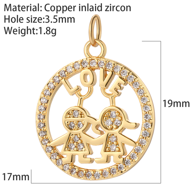 Family Gilr Boy Letter Charm for Jewelry Making Supplies Real Gold Plated CZ Dangle Diy Earring Necklace mama pendant